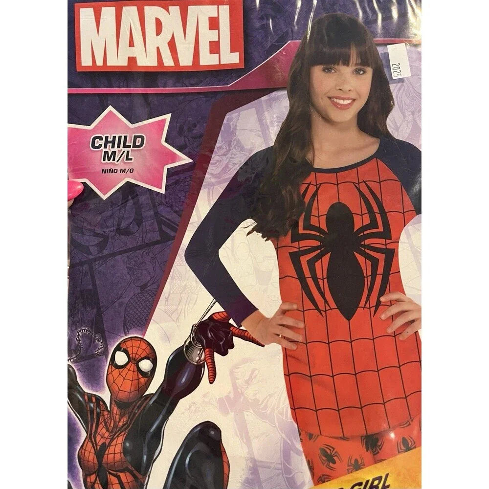 Marvel Spider Girl Long Sleeve Top Medium 10 12 14 Costume Child Size NEW - Picture 1 of 3